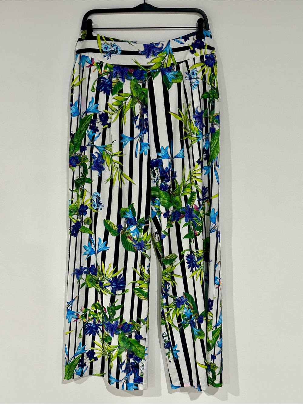 CQ by CQ Floral Stripe Wide Leg Pants - Blue & Green Flowers